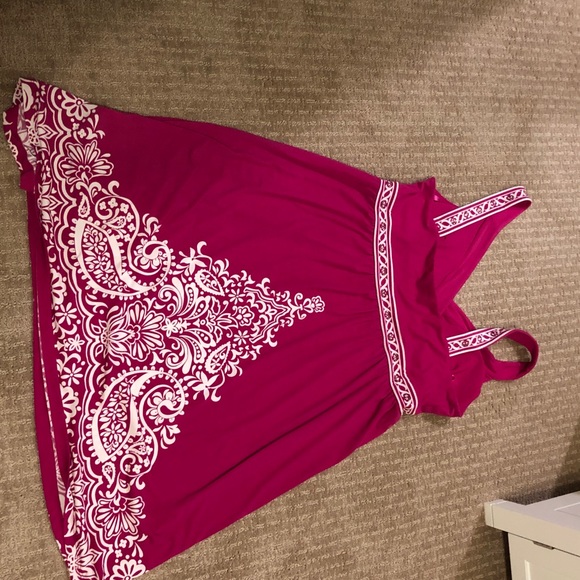 Fuchsia tank dress with white design and beading - Picture 3 of 3